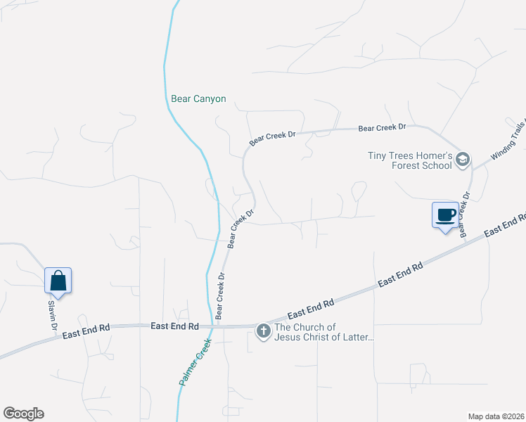 map of restaurants, bars, coffee shops, grocery stores, and more near 60247 Nordby Avenue in Homer