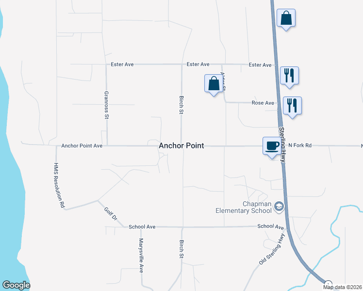 map of restaurants, bars, coffee shops, grocery stores, and more near in Anchor Point