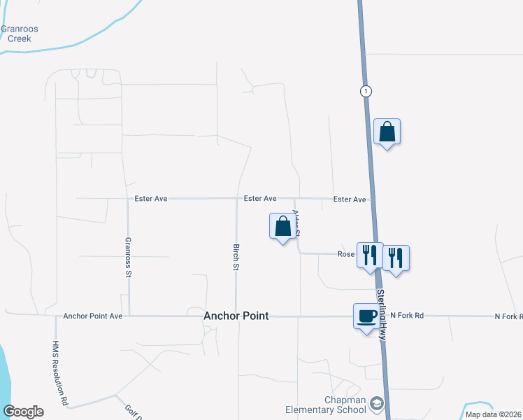 map of restaurants, bars, coffee shops, grocery stores, and more near 33840 Birch Street in Anchor Point
