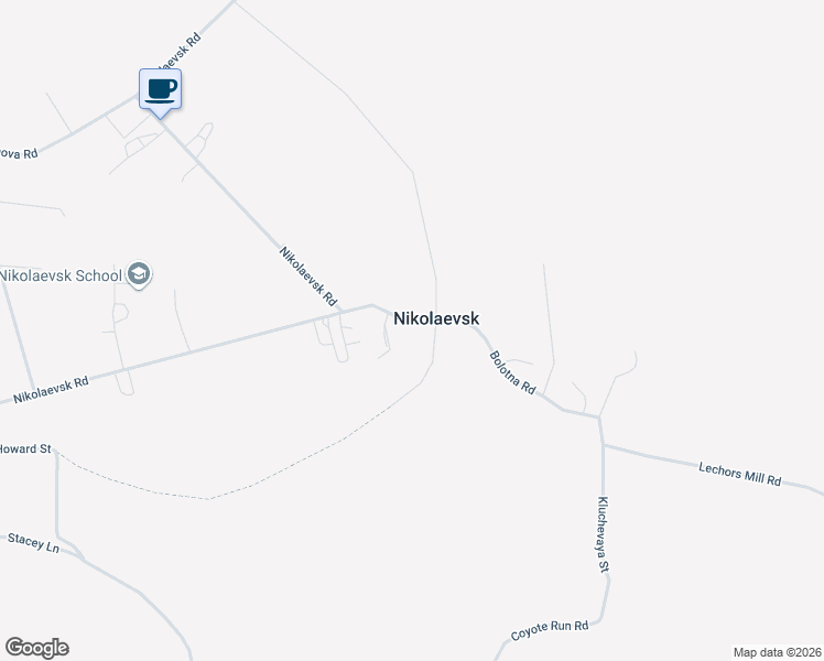 map of restaurants, bars, coffee shops, grocery stores, and more near 65223 Nikolaevsk Road in Nikolaevsk