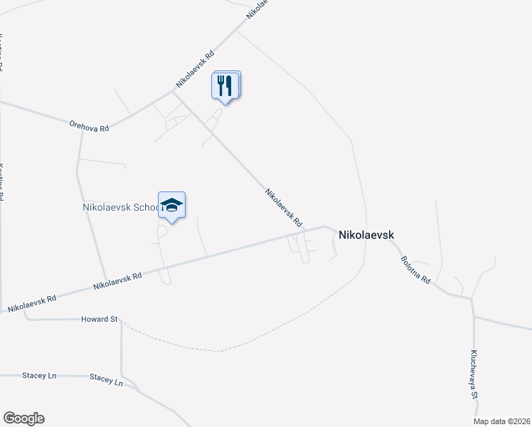 map of restaurants, bars, coffee shops, grocery stores, and more near 65411 Nikolaevsk Road in Nikolaevsk