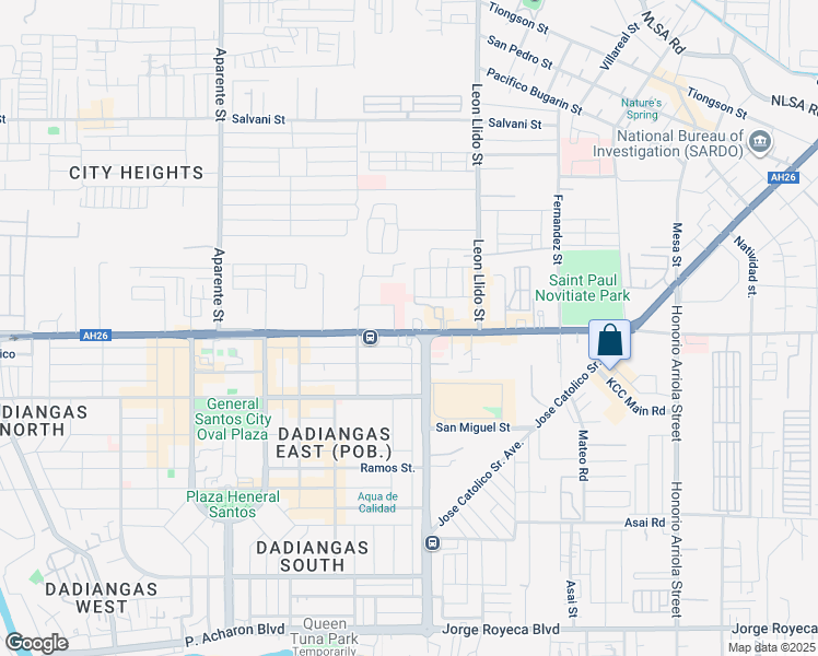map of restaurants, bars, coffee shops, grocery stores, and more near Santiago Boulevard in General Santos City