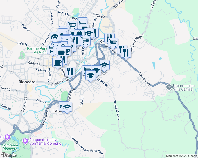 map of restaurants, bars, coffee shops, grocery stores, and more near 40b50 Carrera 46 in Rionegro