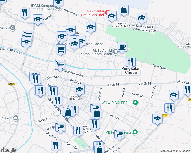 map of restaurants, bars, coffee shops, grocery stores, and more near Jalan Pengkalan Chepa in Kota Bharu