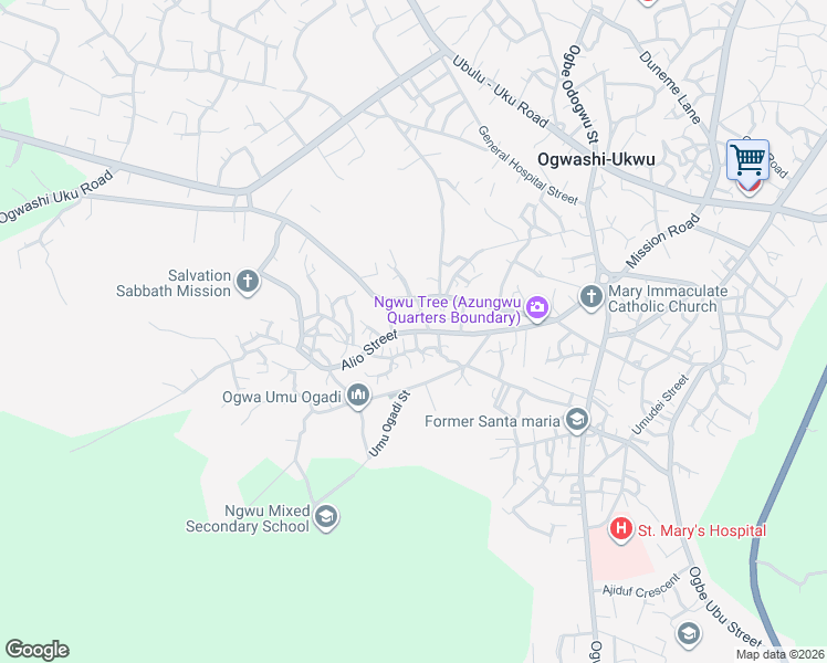 map of restaurants, bars, coffee shops, grocery stores, and more near 0 Alio Street in Ogwashi-Ukwu