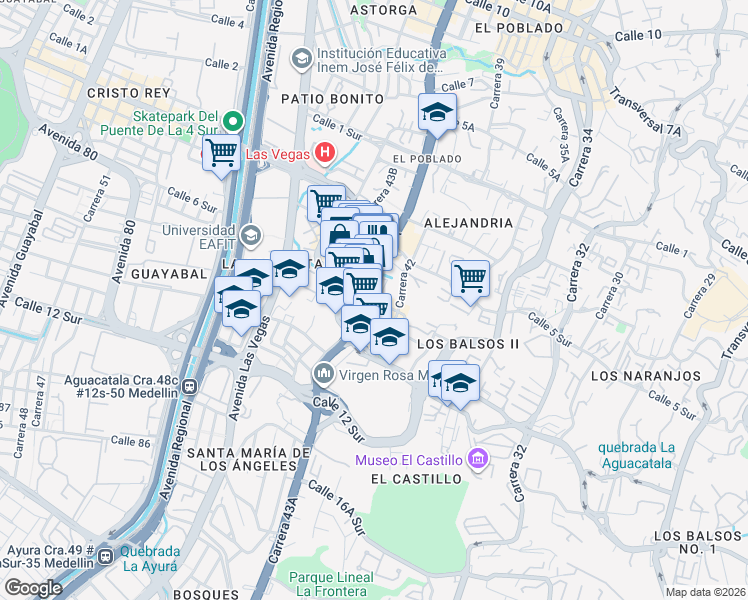 map of restaurants, bars, coffee shops, grocery stores, and more near 23-69 El Poblado 6S in Medellín