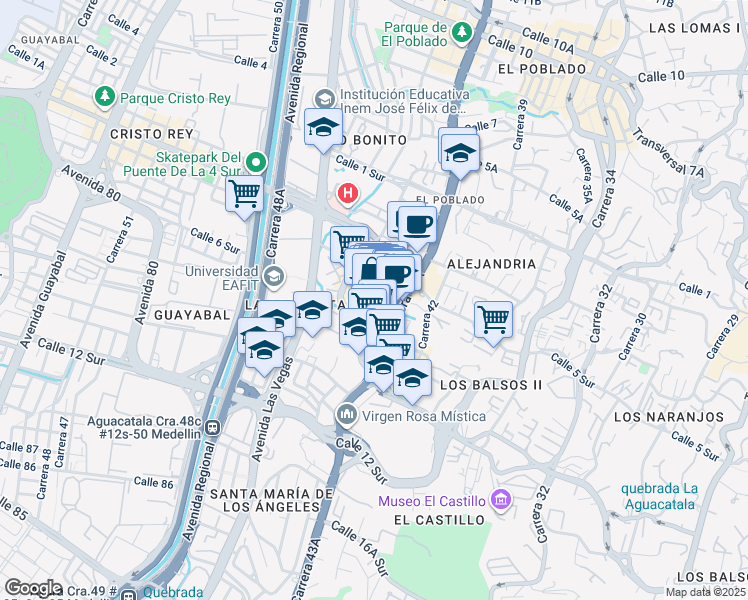 map of restaurants, bars, coffee shops, grocery stores, and more near 15 43A Calle 6 Sur in Medellín