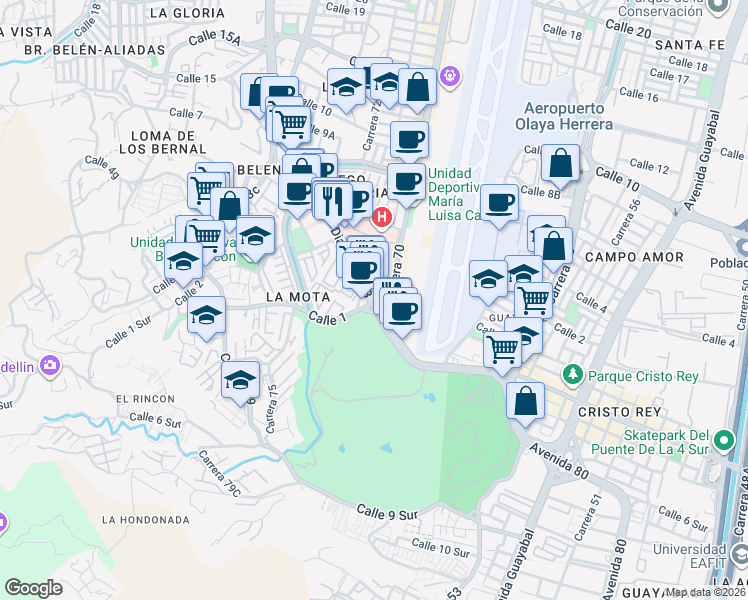 map of restaurants, bars, coffee shops, grocery stores, and more near 19 Avenida 80 in Medellín