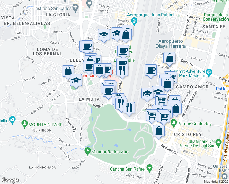 map of restaurants, bars, coffee shops, grocery stores, and more near 1-141 Carrera 70 in Medellín