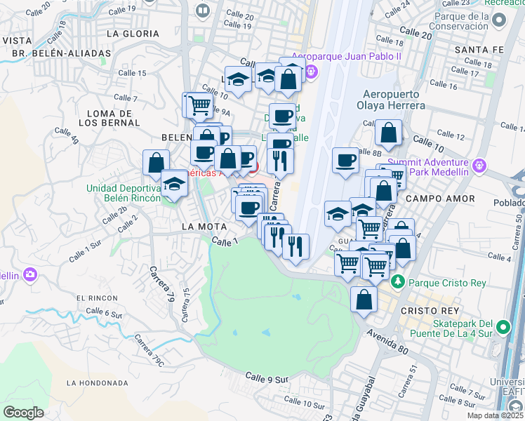 map of restaurants, bars, coffee shops, grocery stores, and more near 1-141 Carrera 70 in Medellín