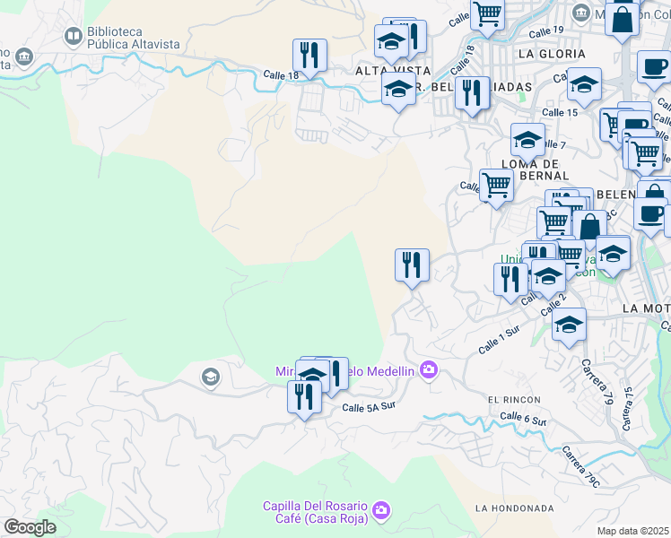 map of restaurants, bars, coffee shops, grocery stores, and more near 81a-310 Calle 2b in Medellín