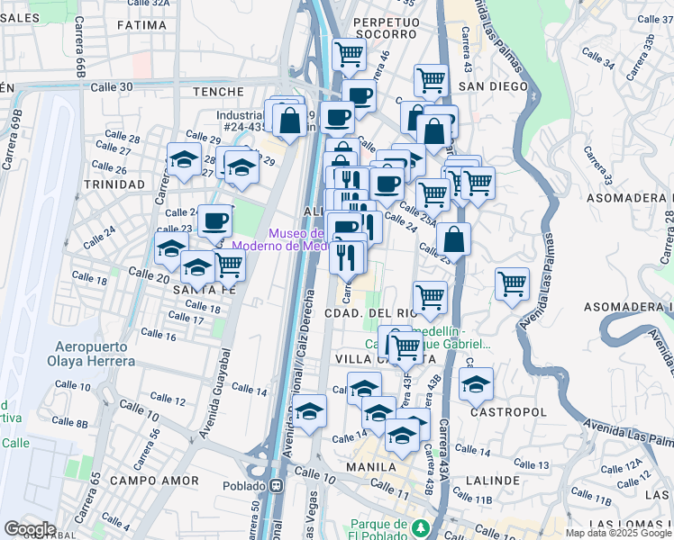 map of restaurants, bars, coffee shops, grocery stores, and more near in Medellín