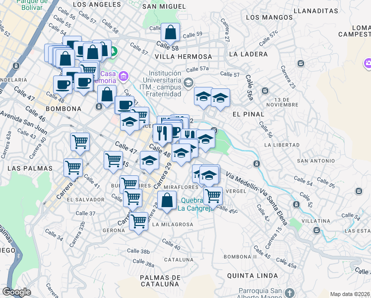 map of restaurants, bars, coffee shops, grocery stores, and more near #49-17 Carrera 28 in Medellín