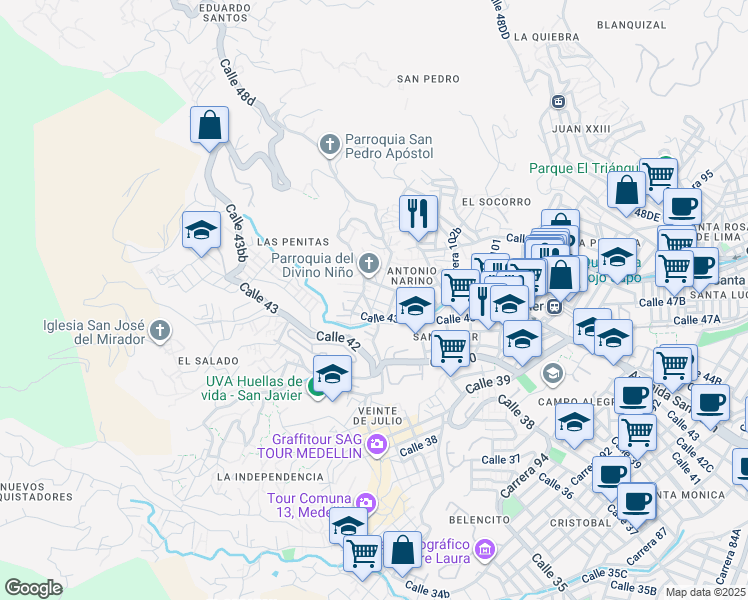 map of restaurants, bars, coffee shops, grocery stores, and more near 5 Calle 44 in Medellín