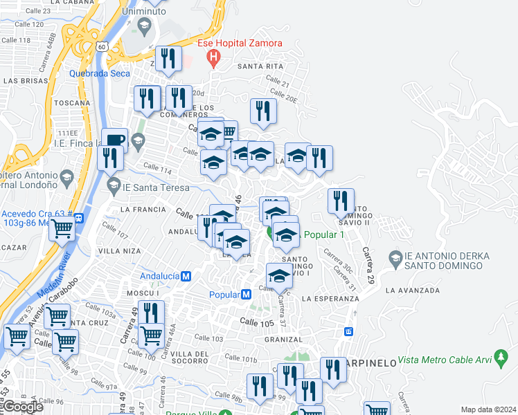 map of restaurants, bars, coffee shops, grocery stores, and more near 110c87 Carrera 43a in Medellín