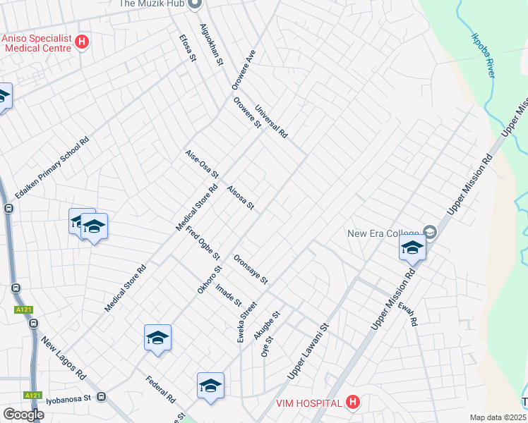 map of restaurants, bars, coffee shops, grocery stores, and more near Okhoro Road in Benin City