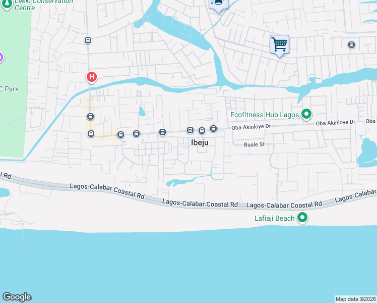 map of restaurants, bars, coffee shops, grocery stores, and more near Eleko Drive in Lekki