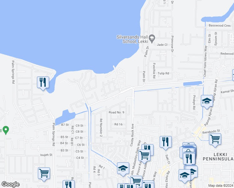 map of restaurants, bars, coffee shops, grocery stores, and more near 7 Olufemi Olatunji Street in Lagos