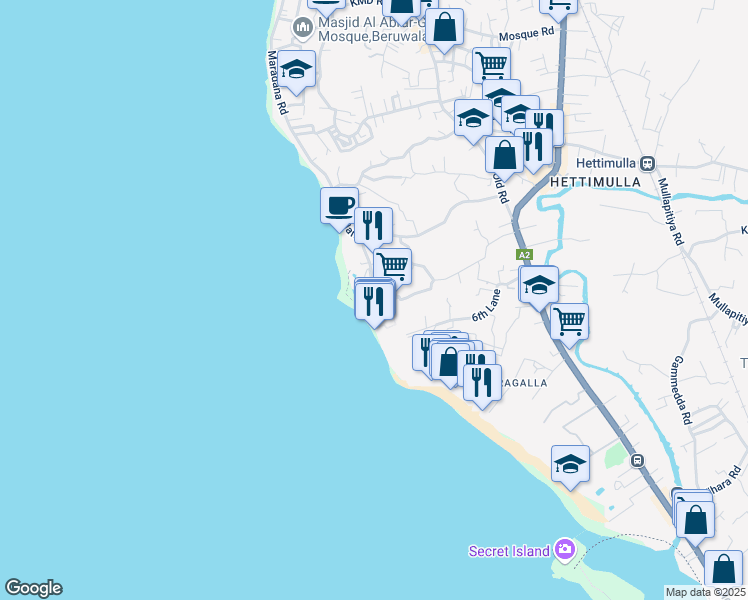 map of restaurants, bars, coffee shops, grocery stores, and more near in Beruwala