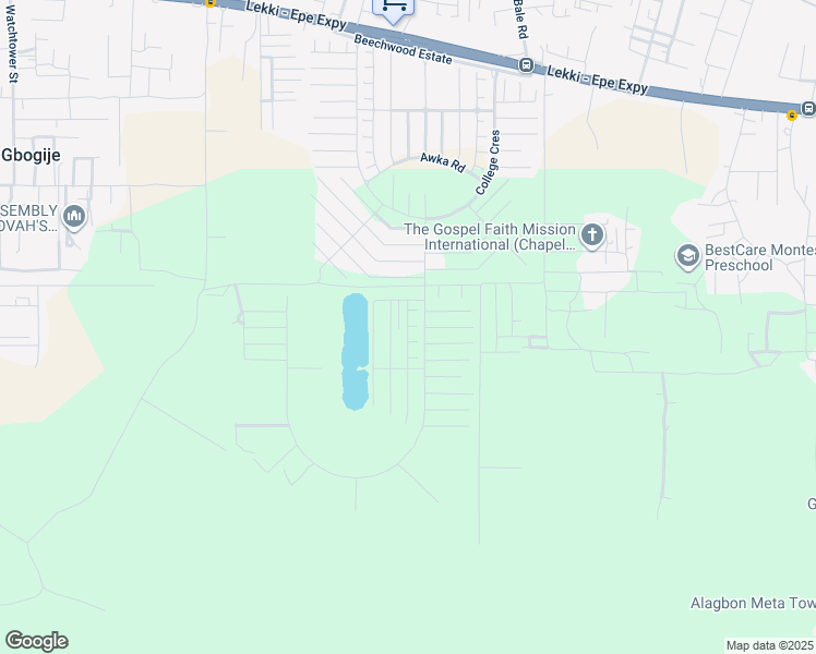 map of restaurants, bars, coffee shops, grocery stores, and more near Lakowe Road in Lekki