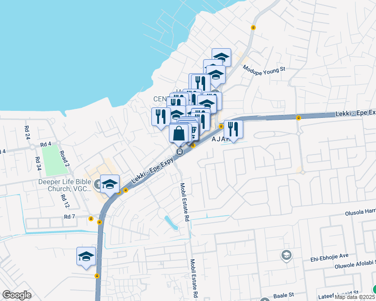 map of restaurants, bars, coffee shops, grocery stores, and more near Lekki - Epe Expressway in Lekki