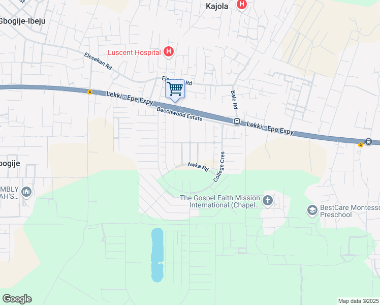 map of restaurants, bars, coffee shops, grocery stores, and more near Beechwood Estate in Lekki