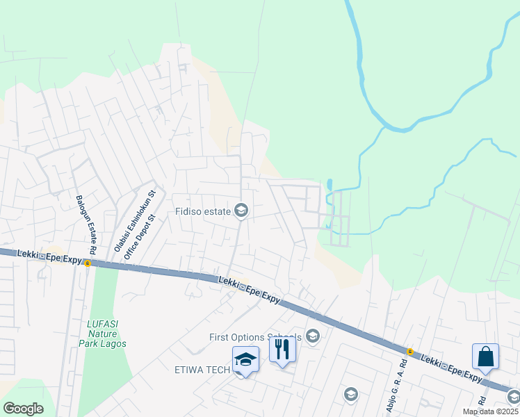 map of restaurants, bars, coffee shops, grocery stores, and more near Amity Street in Lekki