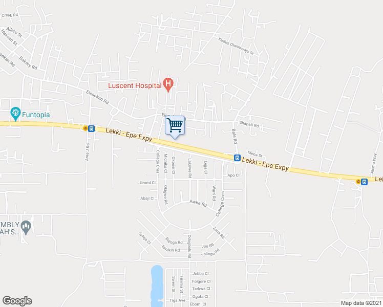 map of restaurants, bars, coffee shops, grocery stores, and more near Beechwood Estate in Lekki