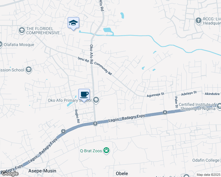 map of restaurants, bars, coffee shops, grocery stores, and more near 22 Omaka Street in Agunmo