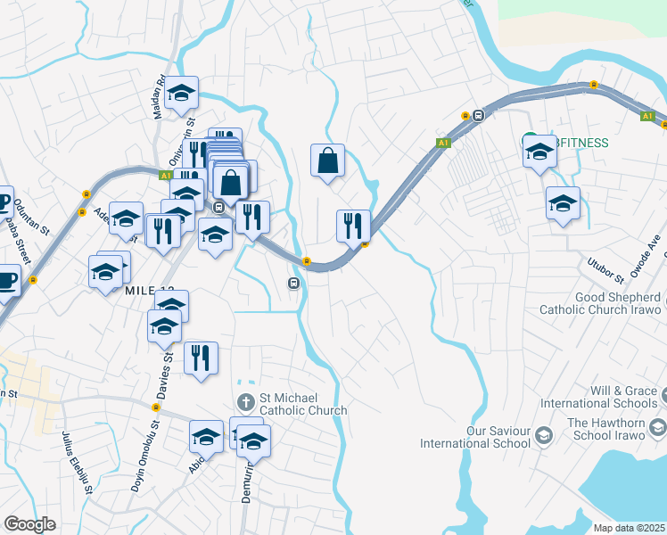 map of restaurants, bars, coffee shops, grocery stores, and more near Ikorodu - Lagos Road in Lagos