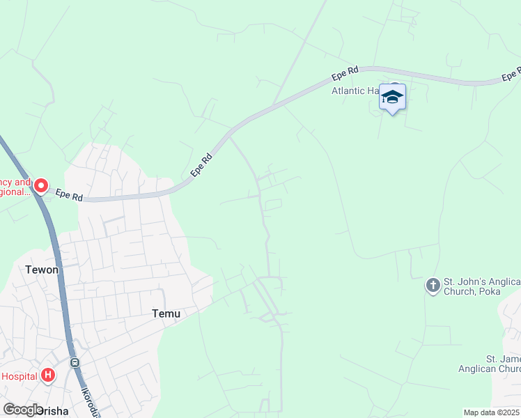 map of restaurants, bars, coffee shops, grocery stores, and more near Epe Road in Epe