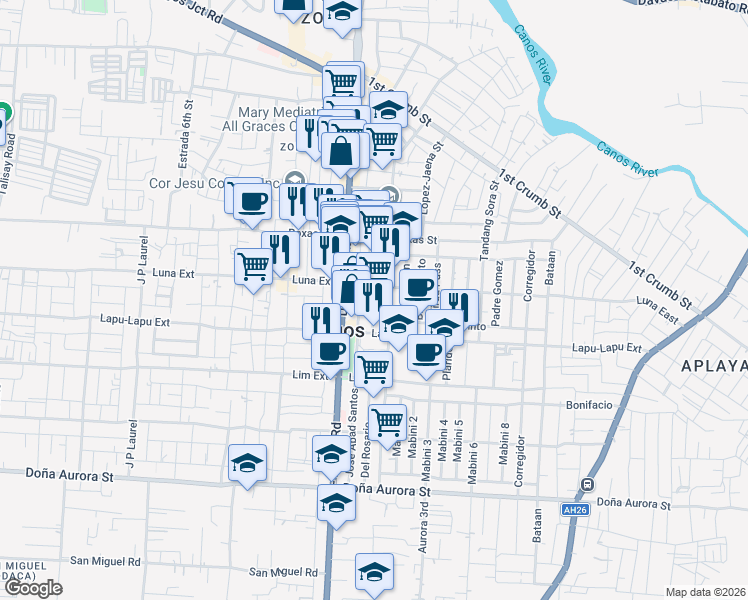 map of restaurants, bars, coffee shops, grocery stores, and more near Vinzon Street in Digos City