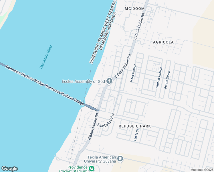 map of restaurants, bars, coffee shops, grocery stores, and more near East Bank Public Road in Georgetown