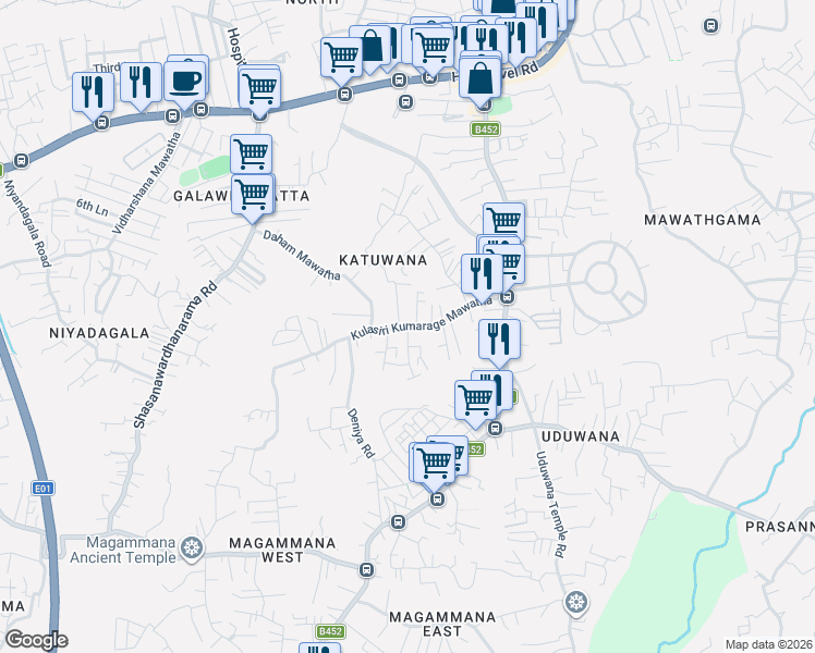 map of restaurants, bars, coffee shops, grocery stores, and more near Kulasiri Kumarage Mawatha in Homagama