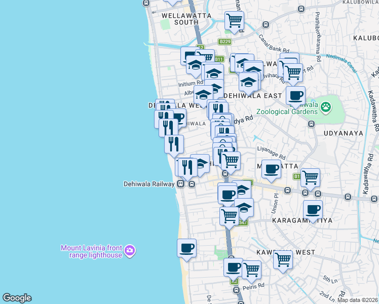 map of restaurants, bars, coffee shops, grocery stores, and more near 8A Fairline Road in Dehiwala-Mount Lavinia