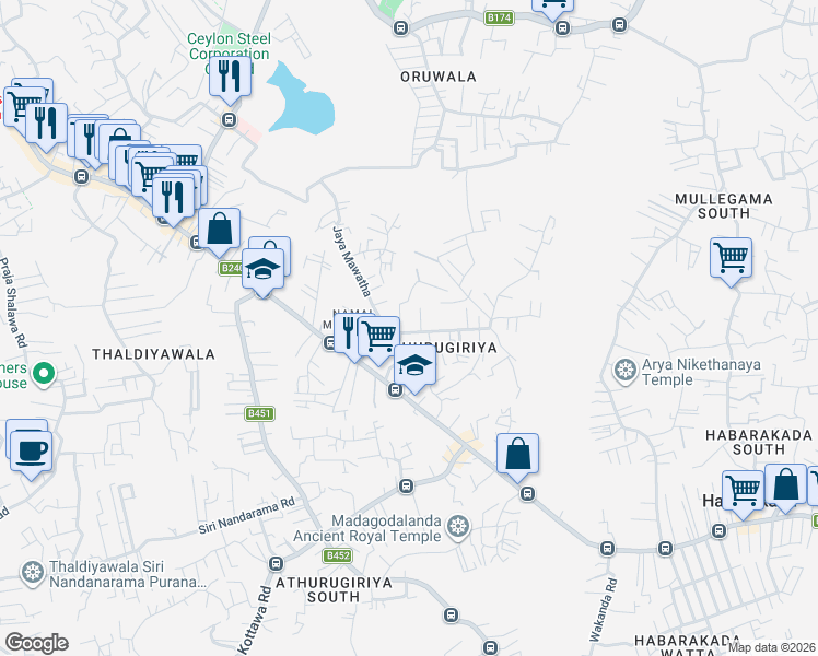 map of restaurants, bars, coffee shops, grocery stores, and more near 241 Moratuwahena Road in Colombo