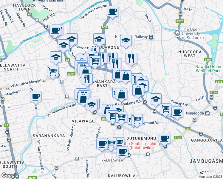 map of restaurants, bars, coffee shops, grocery stores, and more near Robert Gunawardena Mawatha in Colombo