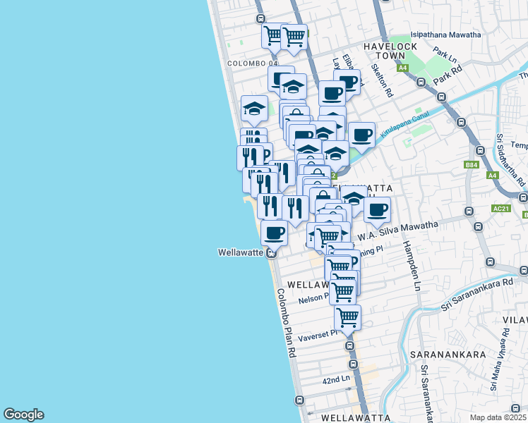 map of restaurants, bars, coffee shops, grocery stores, and more near 514, 6 Marine Drive in Colombo