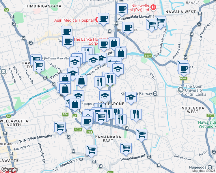 map of restaurants, bars, coffee shops, grocery stores, and more near 137 Kirulapone Avenue in Colombo
