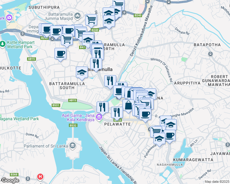 map of restaurants, bars, coffee shops, grocery stores, and more near in Battaramulla