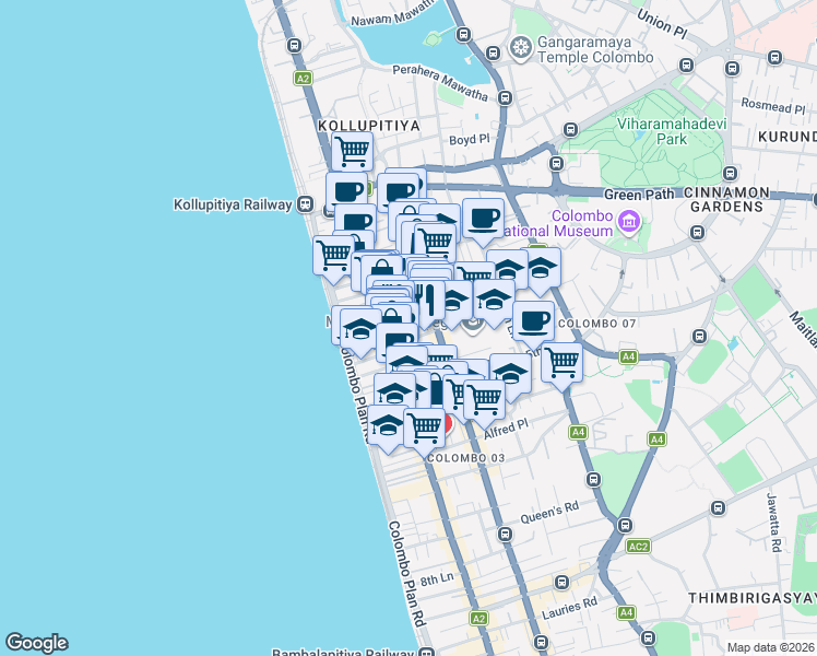 map of restaurants, bars, coffee shops, grocery stores, and more near Deal Place in Colombo