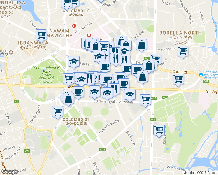 map of restaurants, bars, coffee shops, grocery stores, and more near Horton Place in Colombo