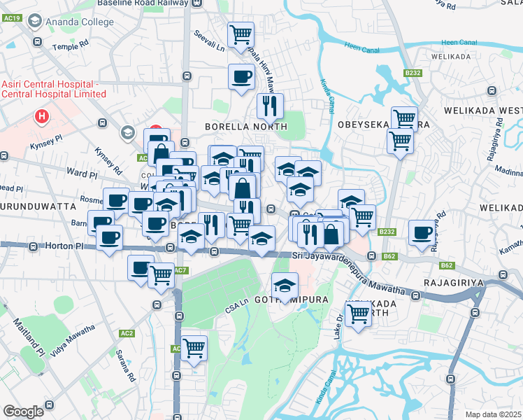 map of restaurants, bars, coffee shops, grocery stores, and more near Cotta Road in Colombo