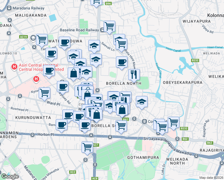 map of restaurants, bars, coffee shops, grocery stores, and more near 28 Leslie Ranagala Mawatha in Colombo