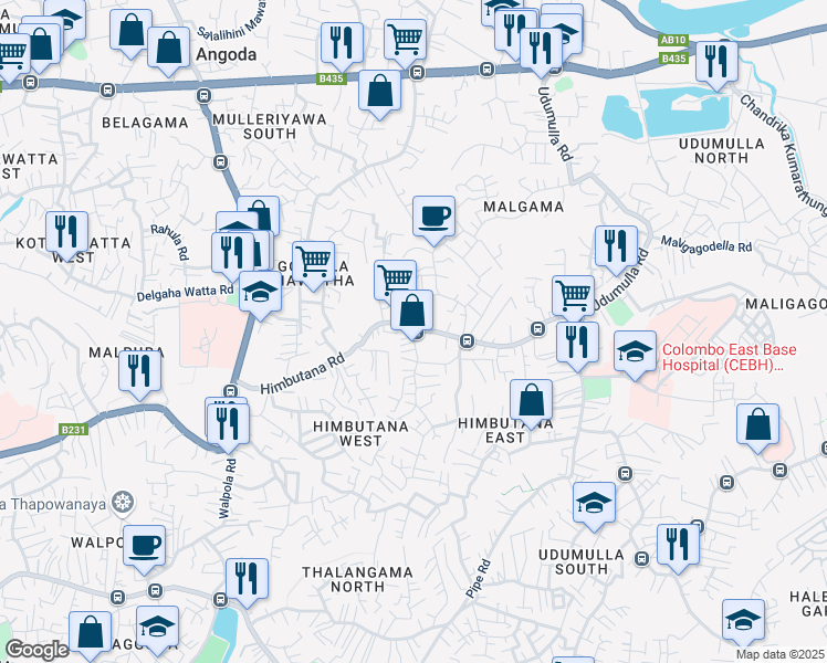 map of restaurants, bars, coffee shops, grocery stores, and more near Himbutana Road in Colombo