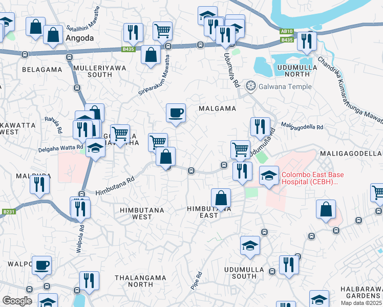 map of restaurants, bars, coffee shops, grocery stores, and more near Mahawatta Road in Colombo