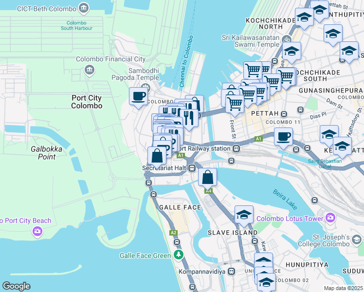 map of restaurants, bars, coffee shops, grocery stores, and more near 1 York Street in Colombo