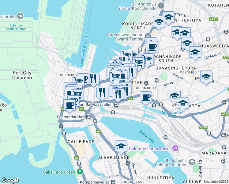 map of restaurants, bars, coffee shops, grocery stores, and more near Malwatta Road in Dehiwala-Mount Lavinia