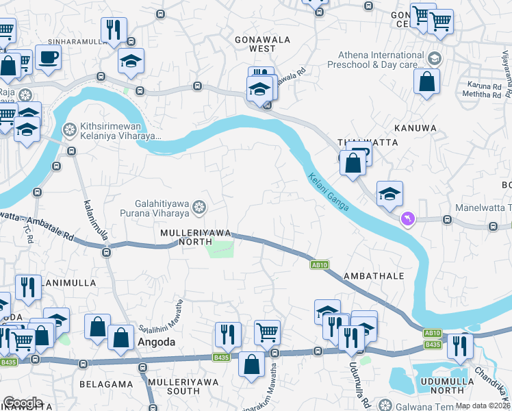 map of restaurants, bars, coffee shops, grocery stores, and more near Ambakote Road in Colombo