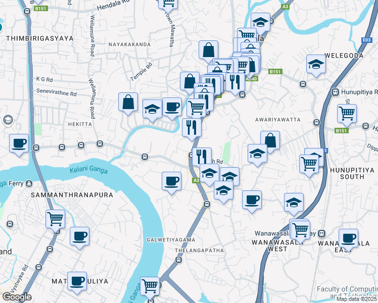 map of restaurants, bars, coffee shops, grocery stores, and more near 231 Negombo-Colombo Main Road in Wattala